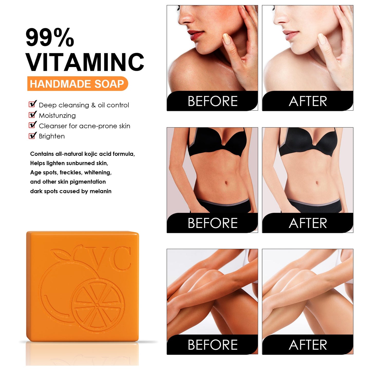 VC Beauty Soap, Body Moisturizing Clean Skin Melanin Brightening White Skin Soap